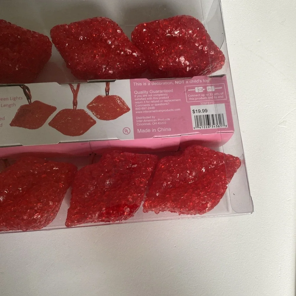 Valentine's Day Holiday Home 10 Red Sparkle Heart Shaped String Lights Set